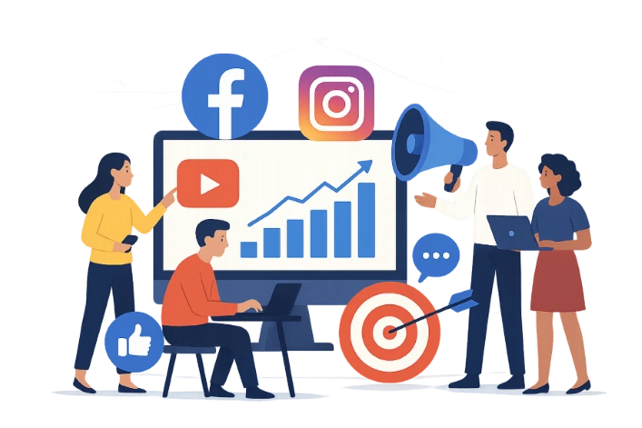 Social media marketing team creating campaigns for South African businesses